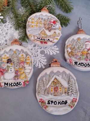 rękodzieło na prezent, bombki świąteczne ręcznie malowane decoupage