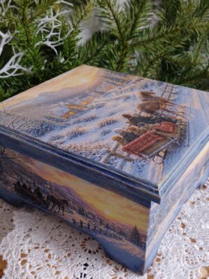 pudełko ozdobne rękodzieło decoupage zimowe