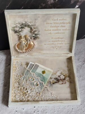 prezent ślubny ręcznie robiony decoupage pudełko